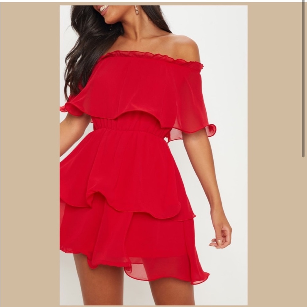 PLT Red Chiffon Ruffle Dress - Picture 2 of 8